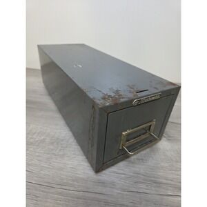Vintage Gray Steelmaster 3x5 Index Card File Stackable Drawer 16 x 6 3/8 x 5 1/2
